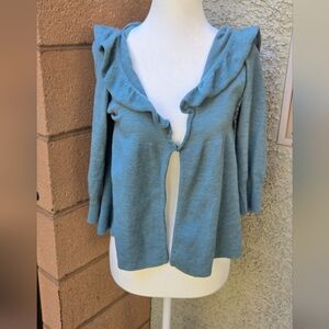 Anthropologie Moth Wool Light Teal Ruffle-Trim Women's Sweater Cardigan